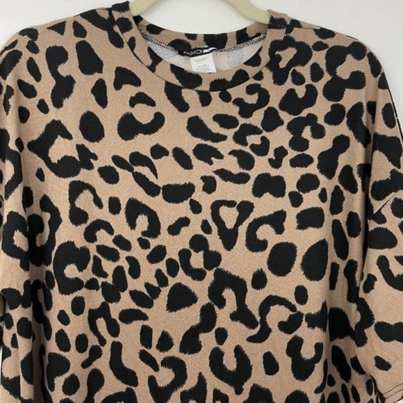 New Fashion Nova Leopard Print Soft Knit Oversized Tee Brown Black Size Small - Picture 8 of 16